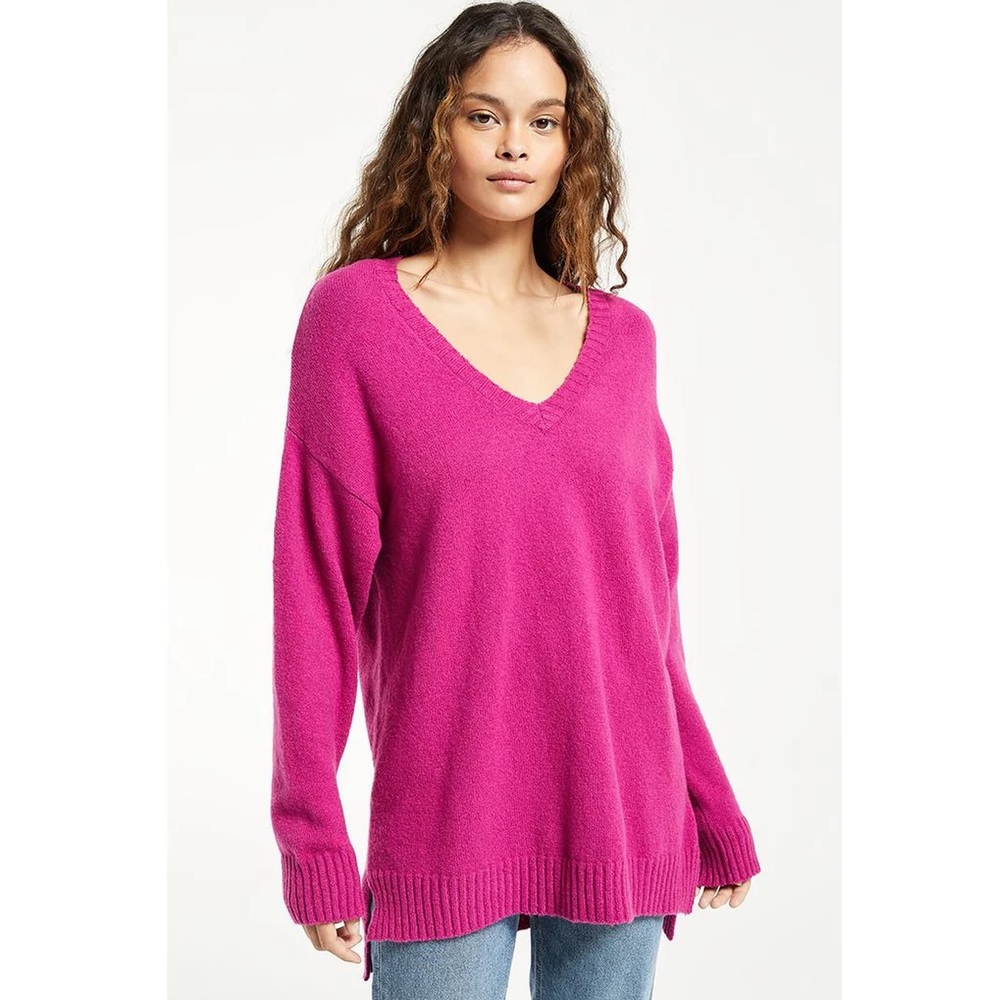 Z SUPPLY V-Neck Sweater in Hot Pink